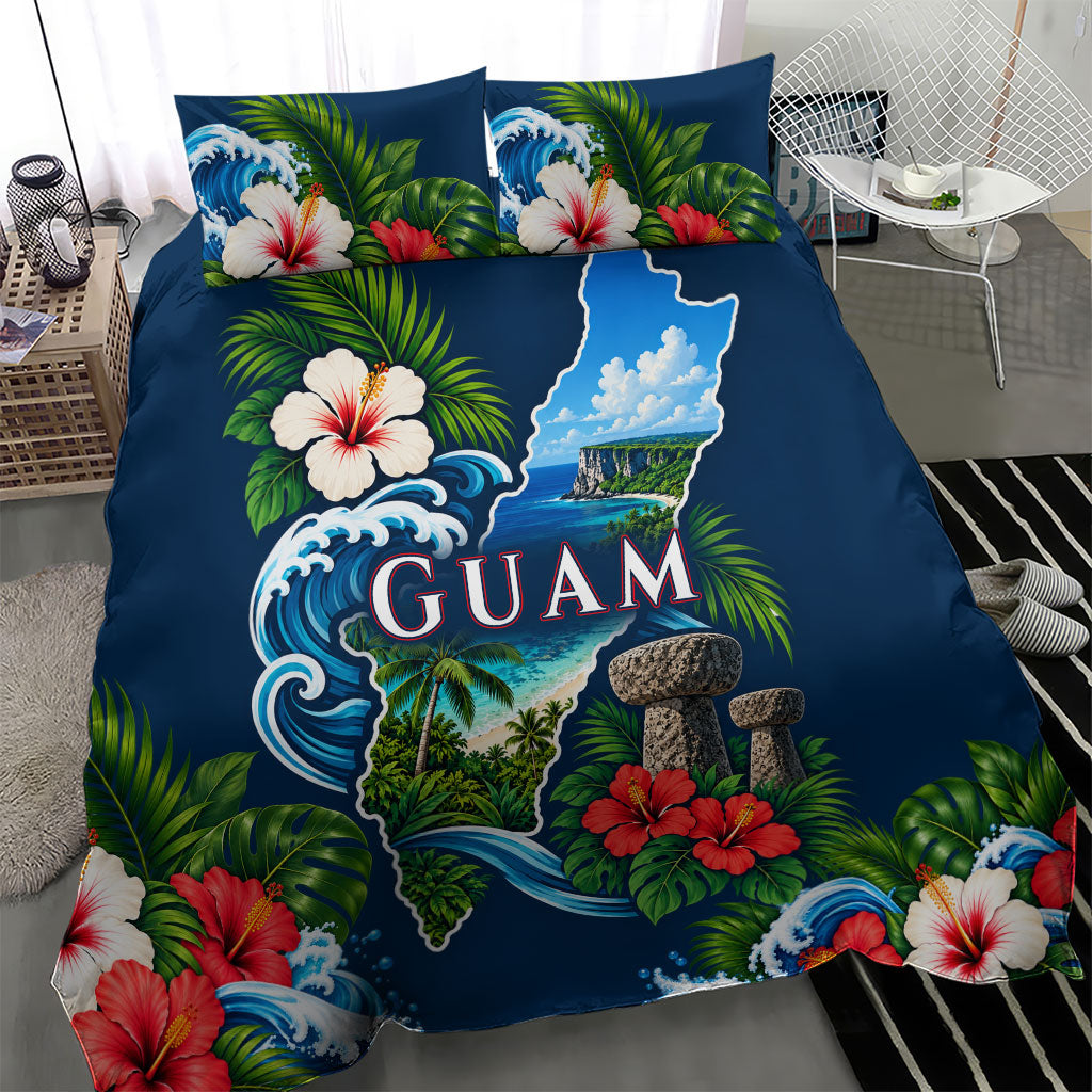 Guam Map Latte Stone Bedding Set Hibiscus Floral Coastal Landscape TS04 - Polynesian Pride