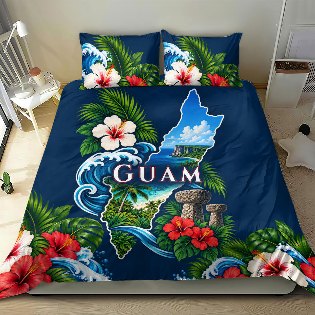Guam Map Latte Stone Bedding Set Hibiscus Floral Coastal Landscape TS04 - Polynesian Pride