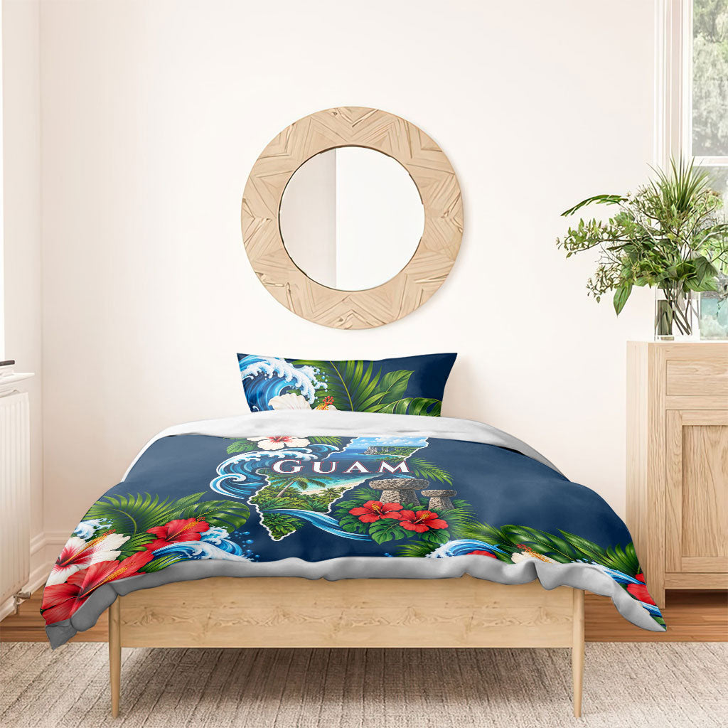 Guam Map Latte Stone Bedding Set Hibiscus Floral Coastal Landscape TS04 - Polynesian Pride