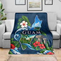 Guam Map Latte Stone Blanket Hibiscus Floral Coastal Landscape TS04 - Polynesian Pride