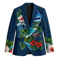 Guam Map Latte Stone Blazer Hibiscus Floral Coastal Landscape TS04 Unisex Blue Red - Polynesian Pride