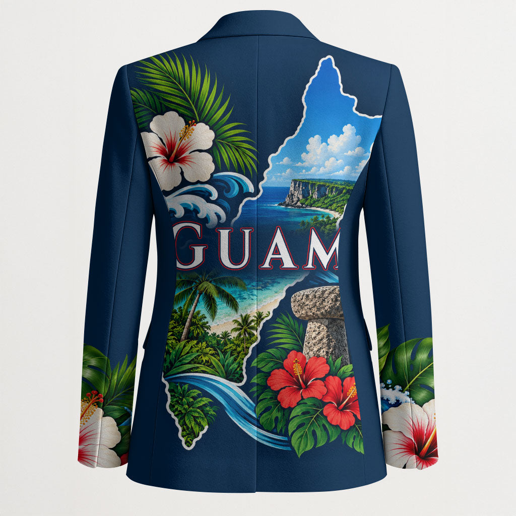 Guam Map Latte Stone Blazer Hibiscus Floral Coastal Landscape TS04 - Polynesian Pride