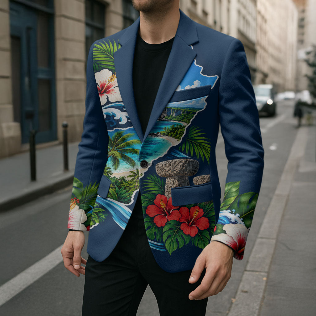 Guam Map Latte Stone Blazer Hibiscus Floral Coastal Landscape TS04 - Polynesian Pride