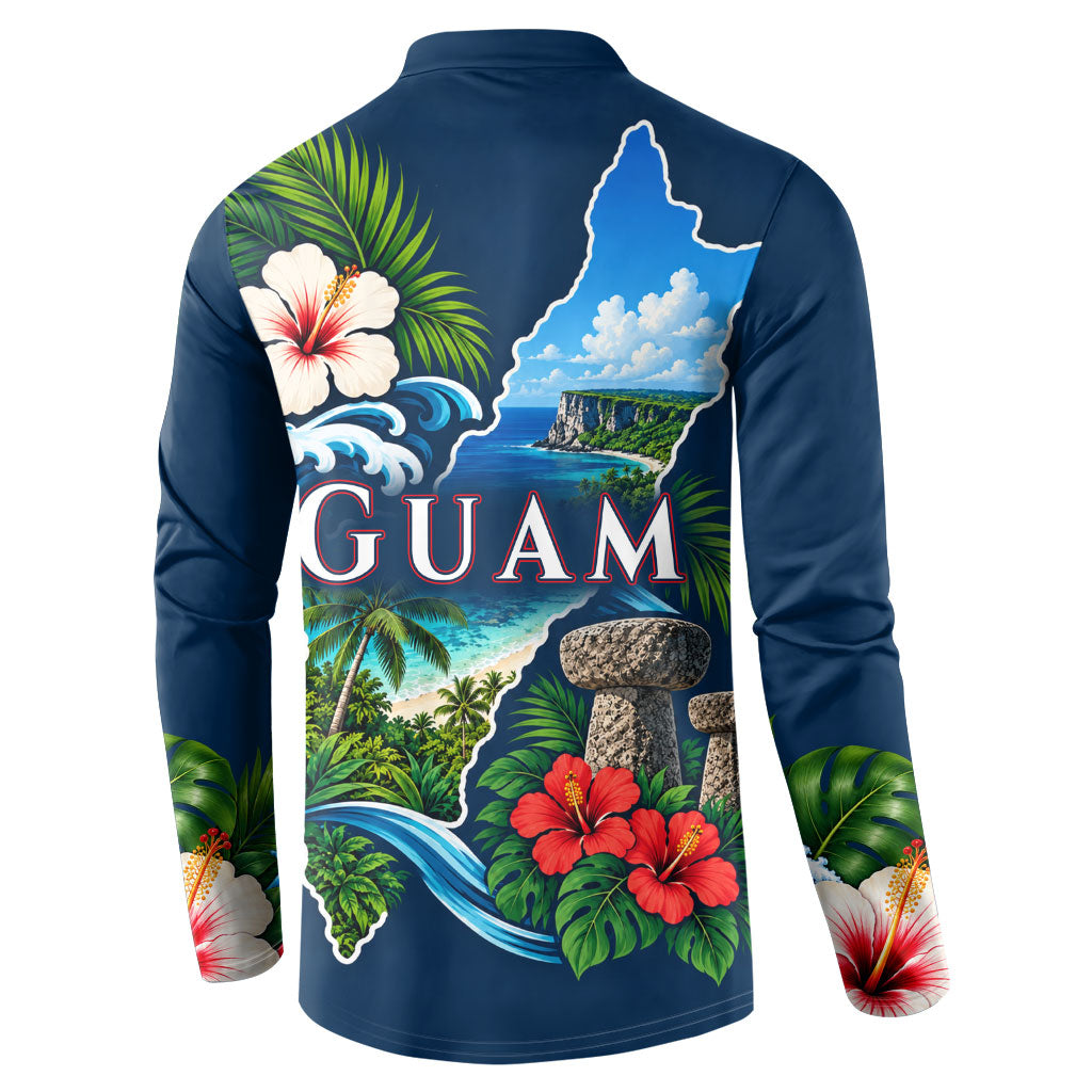 Guam Map Latte Stone Button Sweatshirt Hibiscus Floral Coastal Landscape TS04 - Polynesian Pride