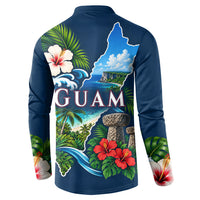 Guam Map Latte Stone Button Sweatshirt Hibiscus Floral Coastal Landscape TS04 - Polynesian Pride