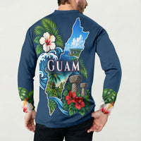 Guam Map Latte Stone Button Sweatshirt Hibiscus Floral Coastal Landscape TS04 - Polynesian Pride