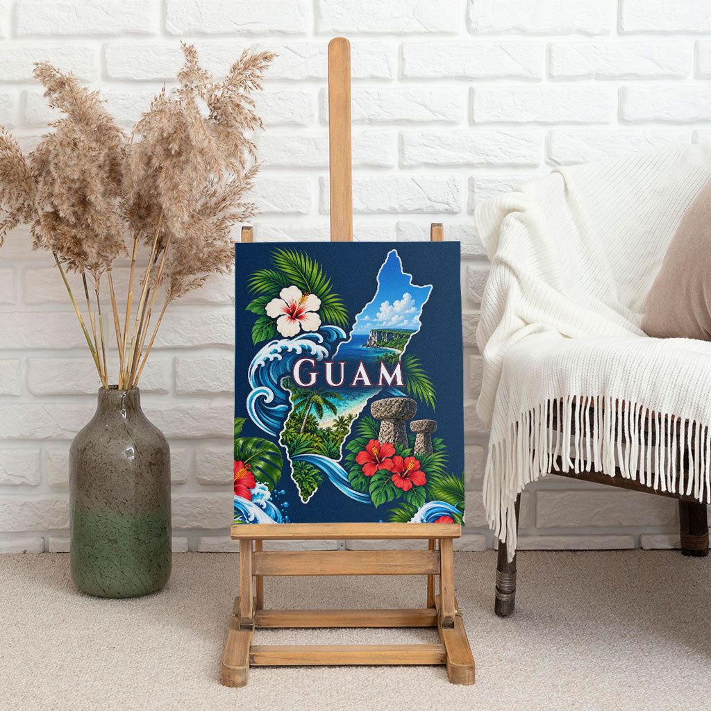 Guam Map Latte Stone Canvas Wall Art Hibiscus Floral Coastal Landscape TS04 - Polynesian Pride