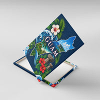 Guam Map Latte Stone Canvas Wall Art Hibiscus Floral Coastal Landscape TS04 With Frame Blue Red - Polynesian Pride