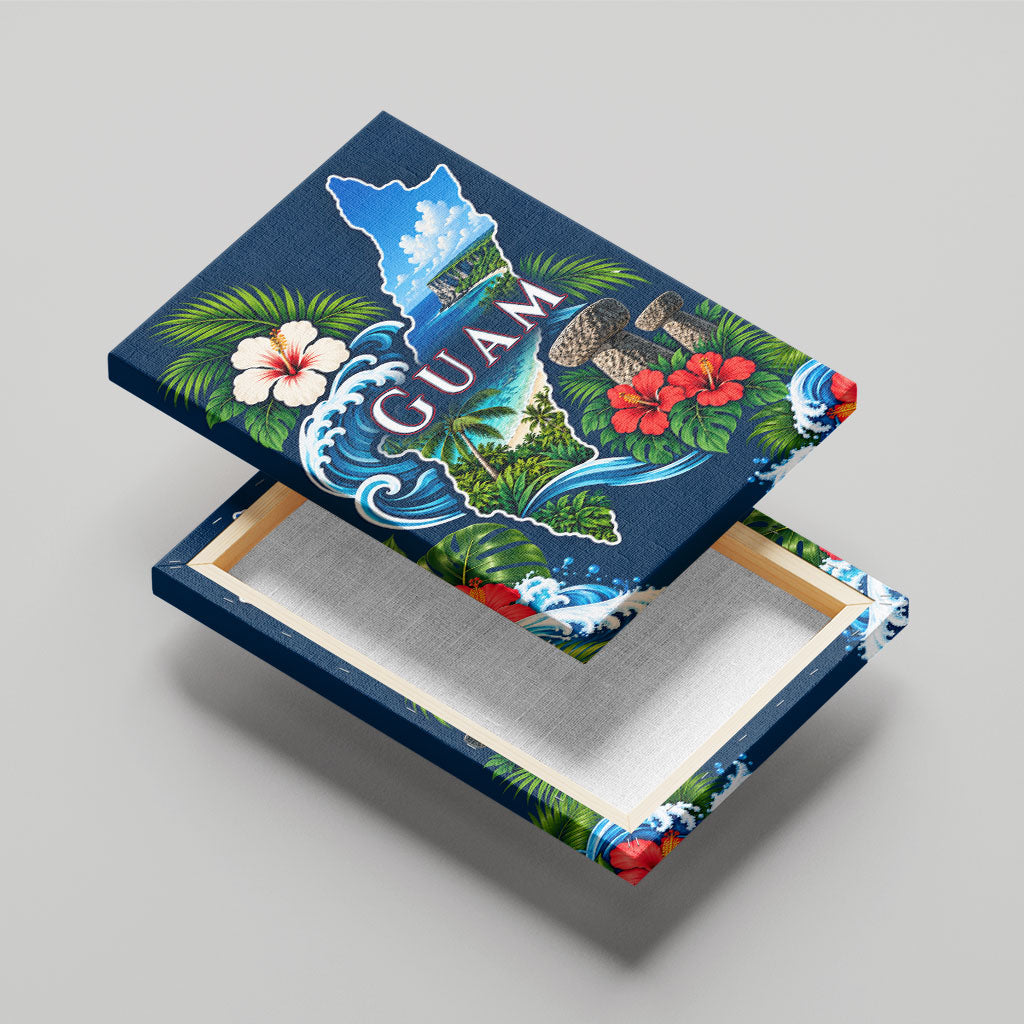 Guam Map Latte Stone Canvas Wall Art Hibiscus Floral Coastal Landscape TS04 - Polynesian Pride