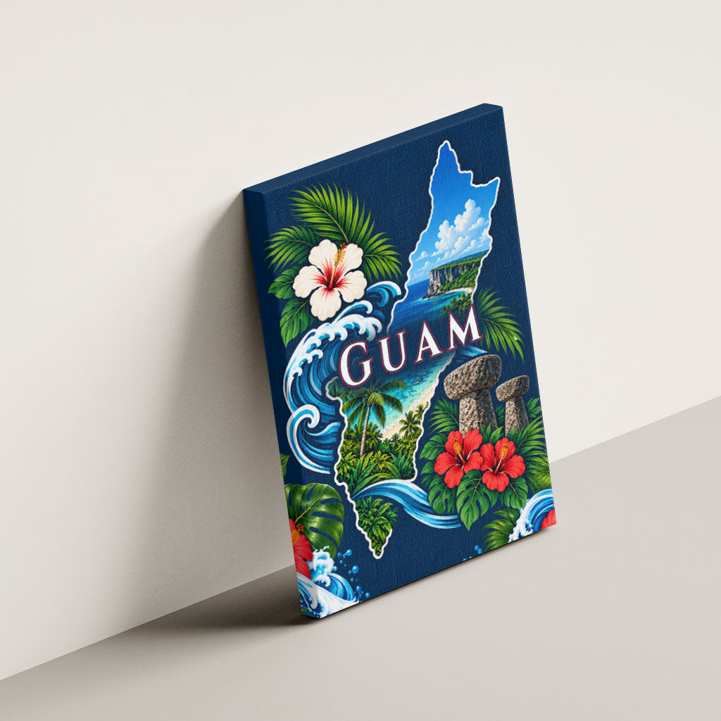 Guam Map Latte Stone Canvas Wall Art Hibiscus Floral Coastal Landscape TS04 - Polynesian Pride