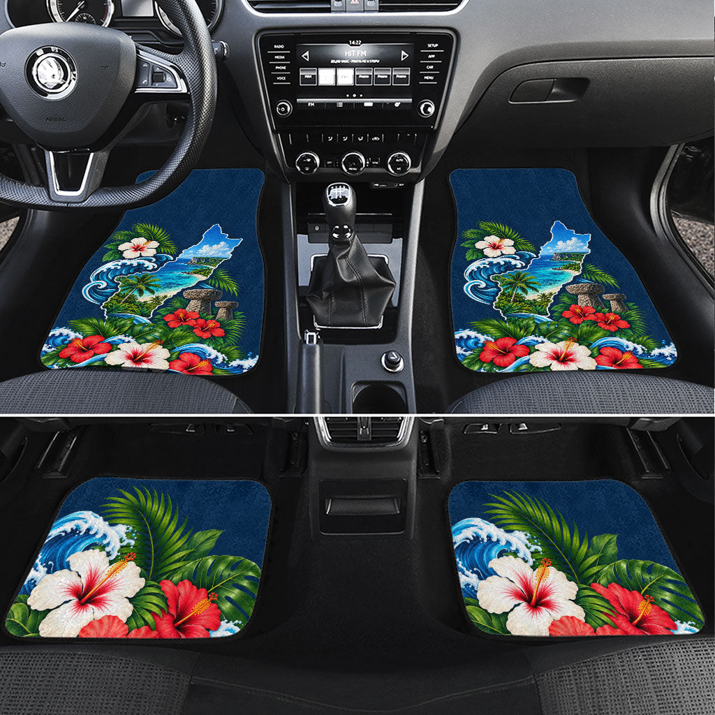 Guam Map Latte Stone Car Mats Hibiscus Floral Coastal Landscape TS04 Set 4pcs Blue Red - Polynesian Pride