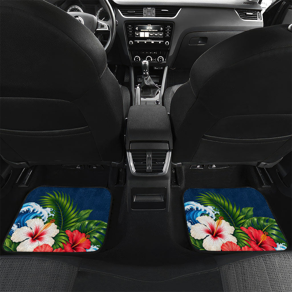 Guam Map Latte Stone Car Mats Hibiscus Floral Coastal Landscape TS04 Set 2pcs - Back Blue Red - Polynesian Pride