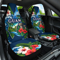 Guam Map Latte Stone Car Seat Cover Hibiscus Floral Coastal Landscape TS04 One Size Blue Red - Polynesian Pride