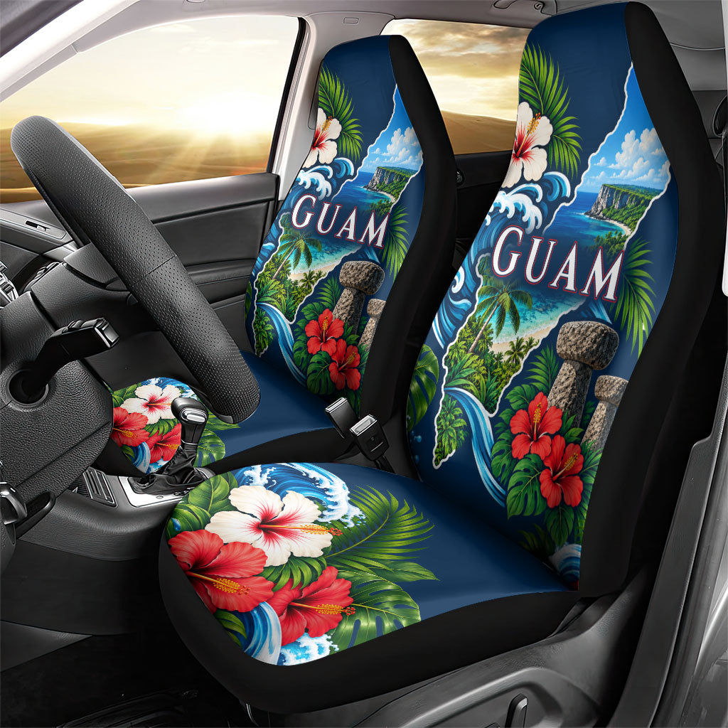 Guam Map Latte Stone Car Seat Cover Hibiscus Floral Coastal Landscape TS04 - Polynesian Pride