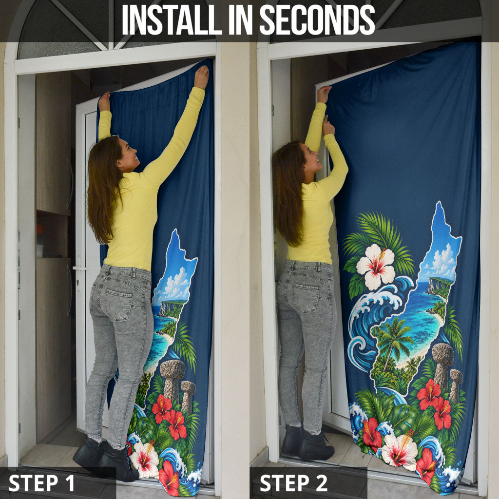 Guam Map Latte Stone Door Cover Hibiscus Floral Coastal Landscape TS04 - Polynesian Pride