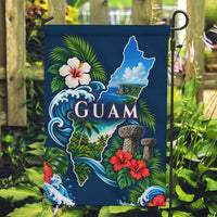 Guam Map Latte Stone Garden Flag Hibiscus Floral Coastal Landscape TS04 Garden Flag Blue Red - Polynesian Pride