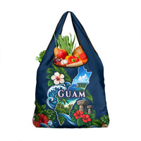 Guam Map Latte Stone Grocery Bag Hibiscus Floral Coastal Landscape TS04 1-pack One Size Blue Red - Polynesian Pride