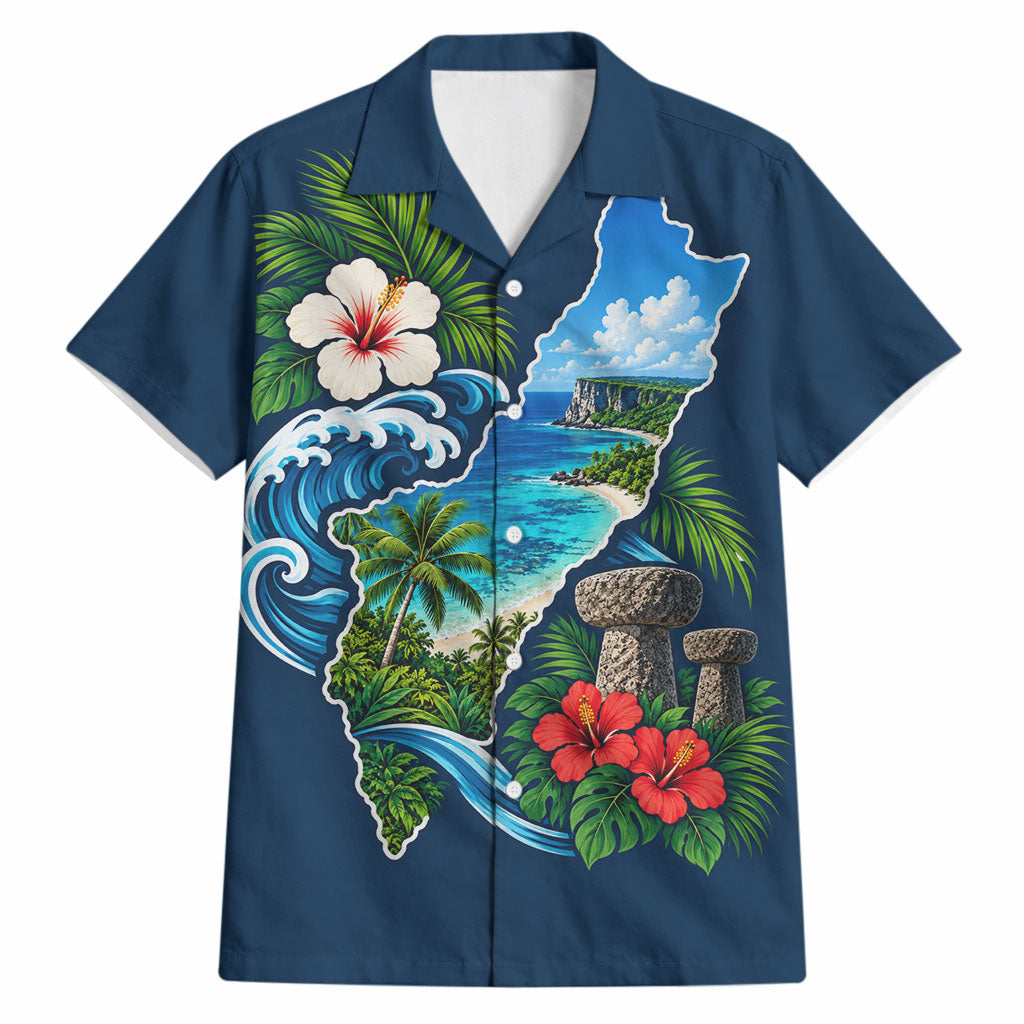 Guam Map Latte Stone Hawaiian Shirt Hibiscus Floral Coastal Landscape TS04 Blue Red - Polynesian Pride