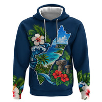 Guam Map Latte Stone Hoodie Hibiscus Floral Coastal Landscape TS04 Pullover Hoodie Blue Red - Polynesian Pride