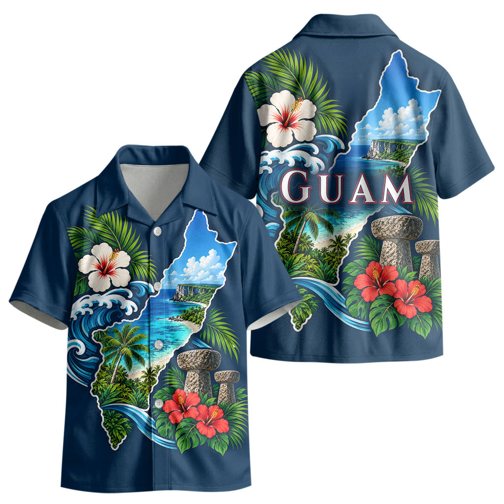 Guam Map Latte Stone Kid Hawaiian Shirt Hibiscus Floral Coastal Landscape TS04 - Polynesian Pride