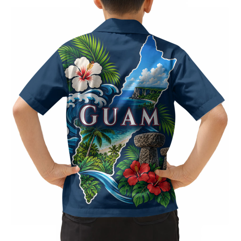 Guam Map Latte Stone Kid Hawaiian Shirt Hibiscus Floral Coastal Landscape TS04 - Polynesian Pride