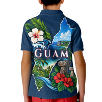 Guam Map Latte Stone Kid Polo Shirt Hibiscus Floral Coastal Landscape TS04 - Polynesian Pride