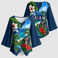 Guam Map Latte Stone Kimono Sleeve Blouse Hibiscus Floral Coastal Landscape TS04 - Polynesian Pride
