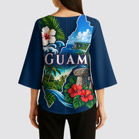 Guam Map Latte Stone Kimono Sleeve Blouse Hibiscus Floral Coastal Landscape TS04 - Polynesian Pride