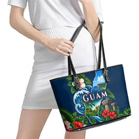 Guam Map Latte Stone Leather Tote Bag Hibiscus Floral Coastal Landscape TS04 - Polynesian Pride