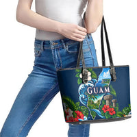 Guam Map Latte Stone Leather Tote Bag Hibiscus Floral Coastal Landscape TS04 - Polynesian Pride