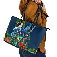 Guam Map Latte Stone Leather Tote Bag Hibiscus Floral Coastal Landscape TS04 - Polynesian Pride