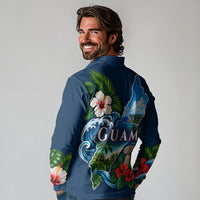 Guam Map Latte Stone Long Sleeve Polo Shirt Hibiscus Floral Coastal Landscape TS04 - Polynesian Pride
