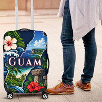 Guam Map Latte Stone Luggage Cover Hibiscus Floral Coastal Landscape TS04 Blue Red - Polynesian Pride