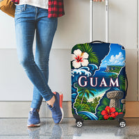 Guam Map Latte Stone Luggage Cover Hibiscus Floral Coastal Landscape TS04 - Polynesian Pride