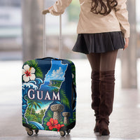 Guam Map Latte Stone Luggage Cover Hibiscus Floral Coastal Landscape TS04 - Polynesian Pride