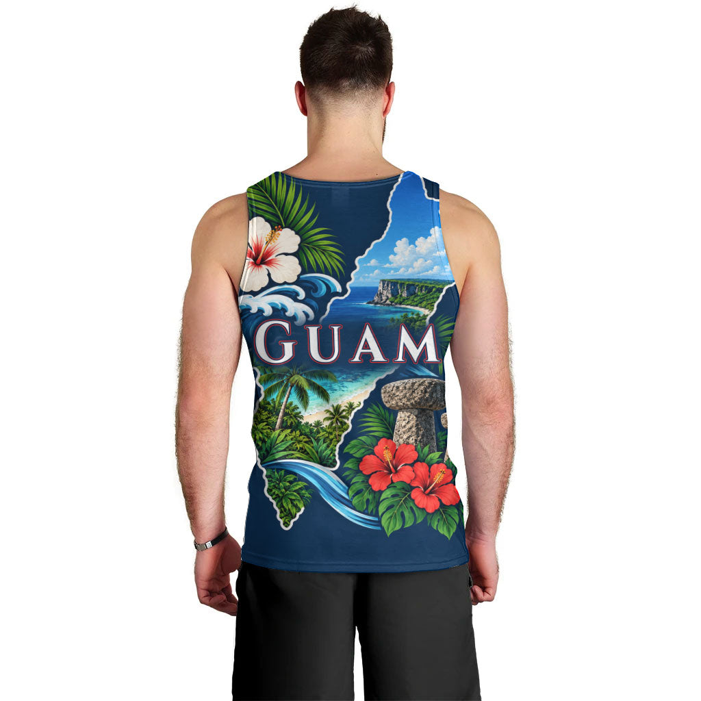 Guam Map Latte Stone Men Tank Top Hibiscus Floral Coastal Landscape TS04 - Polynesian Pride