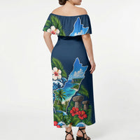 Guam Map Latte Stone Off Shoulder Maxi Dress Hibiscus Floral Coastal Landscape TS04 - Polynesian Pride