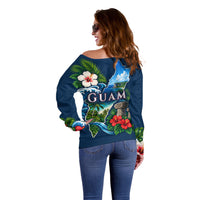 Guam Map Latte Stone Off Shoulder Sweater Hibiscus Floral Coastal Landscape TS04 - Polynesian Pride