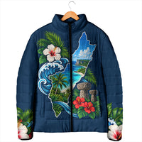 Guam Map Latte Stone Padded Jacket Hibiscus Floral Coastal Landscape TS04 - Polynesian Pride