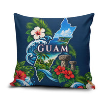 Guam Map Latte Stone Pillow Cover Hibiscus Floral Coastal Landscape TS04 Blue Red - Polynesian Pride