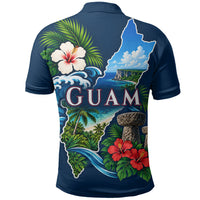 Guam Map Latte Stone Polo Shirt Hibiscus Floral Coastal Landscape TS04 - Polynesian Pride