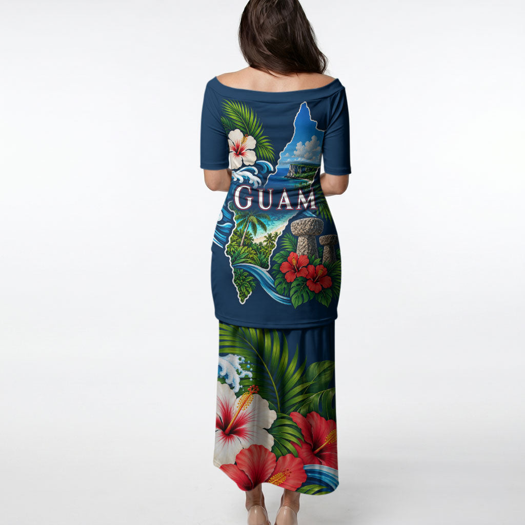 Guam Map Latte Stone Puletasi Hibiscus Floral Coastal Landscape TS04 - Polynesian Pride