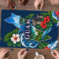 Guam Map Latte Stone Puzzle Hibiscus Floral Coastal Landscape TS04 - Polynesian Pride