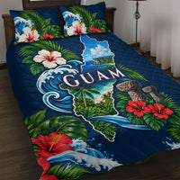 Guam Map Latte Stone Quilt Bed Set Hibiscus Floral Coastal Landscape TS04 Blue Red - Polynesian Pride