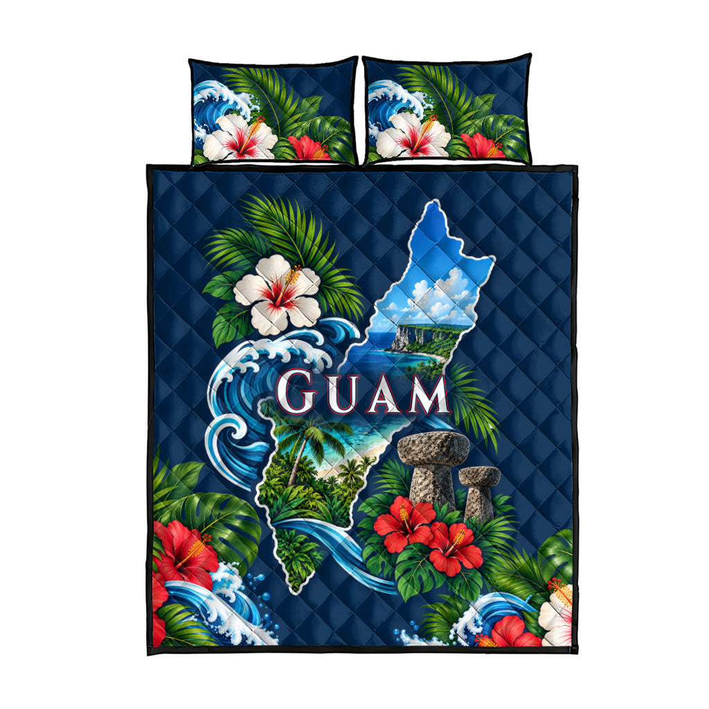Guam Map Latte Stone Quilt Bed Set Hibiscus Floral Coastal Landscape TS04 - Polynesian Pride