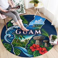 Guam Map Latte Stone Round Carpet Hibiscus Floral Coastal Landscape TS04 - Polynesian Pride