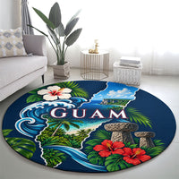 Guam Map Latte Stone Round Carpet Hibiscus Floral Coastal Landscape TS04 - Polynesian Pride