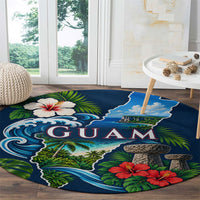 Guam Map Latte Stone Round Carpet Hibiscus Floral Coastal Landscape TS04 - Polynesian Pride