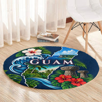 Guam Map Latte Stone Round Carpet Hibiscus Floral Coastal Landscape TS04 - Polynesian Pride