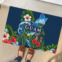 Guam Map Latte Stone Rubber Doormat Hibiscus Floral Coastal Landscape TS04 - Polynesian Pride